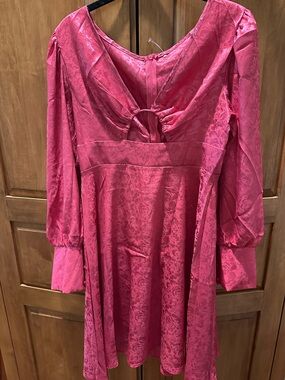 SOUTH Pink Satin Long Sleeve Fit & Flare Dress